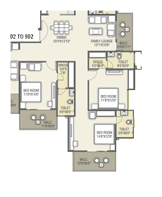 4 BHK Floor Plan - Royal Palms Kota